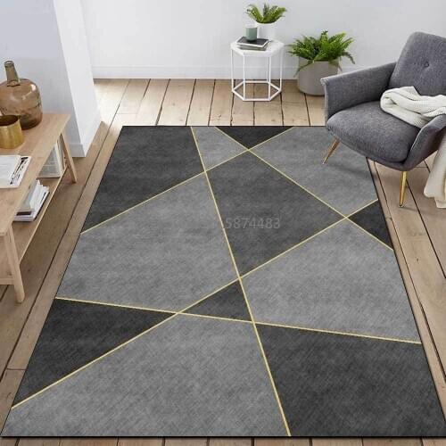 Modern Dark Gray Geometric Triangle Gold Line Living Room Bedroom Bedside Carpet Floor Mat Customization