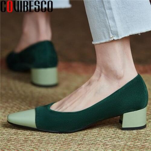 COVIBESCO 2021 Basic Women Pumps Office Lady Casual Dress Spring Summer Fashion Concise Shallow High Heels Kid Suede Shoes Woman