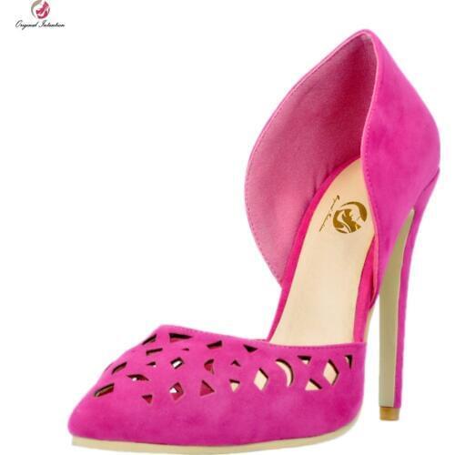 Original Intention Gorgeous Women Pumps Stylish Cut-outs Pointed Toe Thin Heels Pumps Red Shoes Woman Plus US Size 4-15