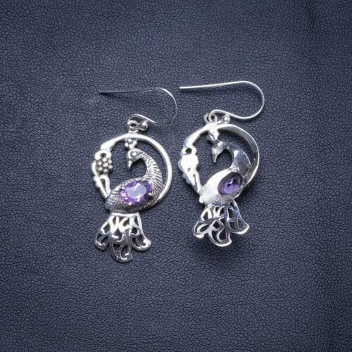 Natural Amethyst Handmade Unique 925 Sterling Silver Earrings 1.75" X4514