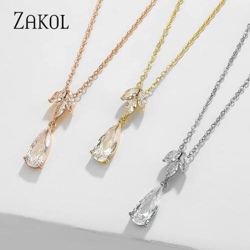 ZAKOL 2020 Stylish Elegant Retro Vintage Teardrop Zirconia Crystal Wedding Party Chocker Girls Pendants Necklace FSNP2157
