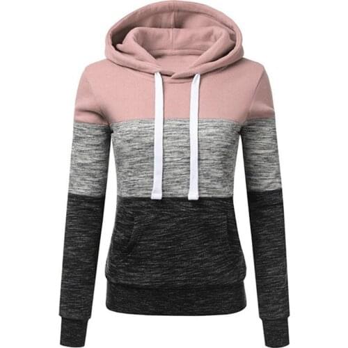 Women Autumn Winter Simple Long Sleeve Cute Hoodies Color Matching Casual Loose Hooded Sweet Sweatshirts