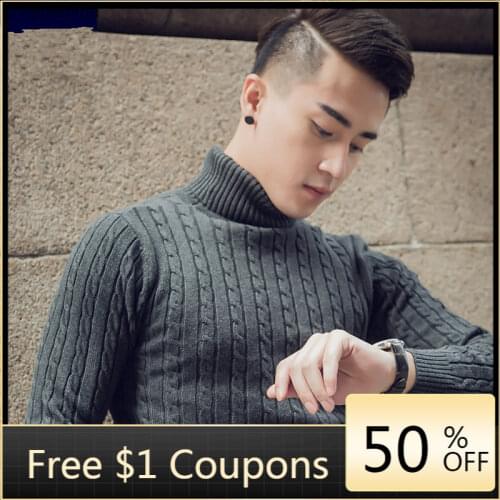 2020 New Winter Black Turtleneck Sweater Men Thick Knit Sweater Slim Korean Youth Long-sleeved Cotton Sweater Japanese Mens