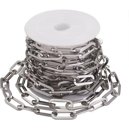 1Roll 304 Stainless Steel Paperclip Chains Drawn Elongated Cable Chains Links for DIY Jewelry Making Necklaces Bracelets
