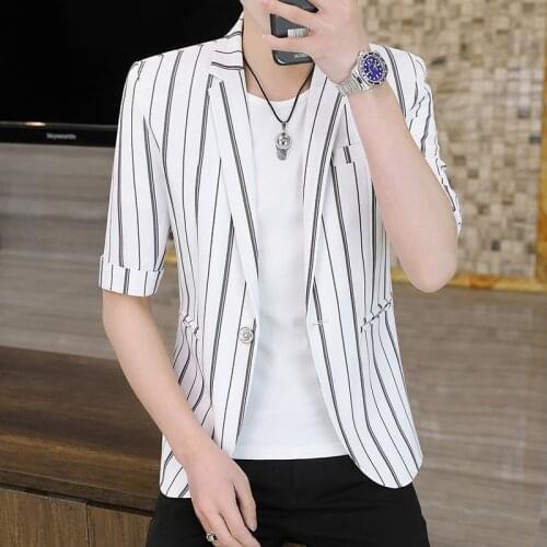 2021 Mens Summer Stripes Half Sleeve blazer Teenagers Slim Fit Short Sleeve Trendy Handsome Thin blazers