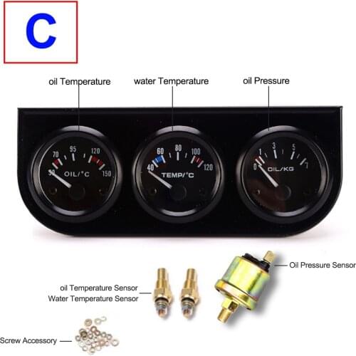 52mm 3 In 1 Voltage Meter Water Temp Gauge Oil Pressure Gauge Kit Triple Kit Oil Temperature Meter Car Accessories
