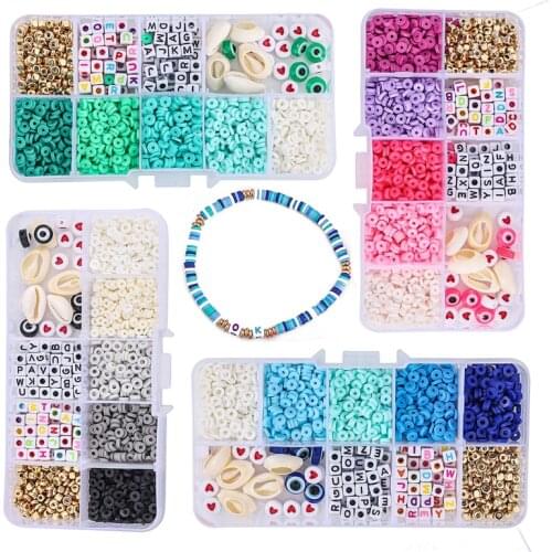 4mm Clay Slice Beads 1160Pcs/Set Mix Color Plastic Acrylic Letter Beads With Elascti Cord For Bracelets Mking Kids Jewelry DIY