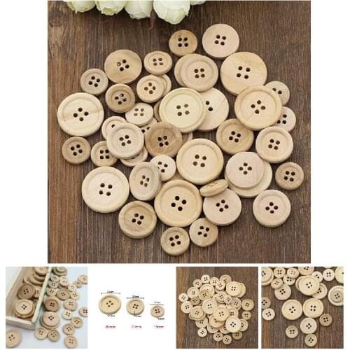 50 Pcs Wooden Buttons Natural Color Round 4 Holes Buttons Sewing Scrapbooking xqmg Buttons DIY Apparel Sewing Fabric Arts Crafts
