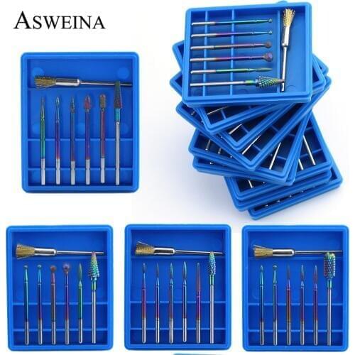 7pcs/Set Diamond Carbide Milling Cutter Rainbow Nail Drill Bit Brush For Manicure Eletric Machine Bits Burr Nail Art Tools