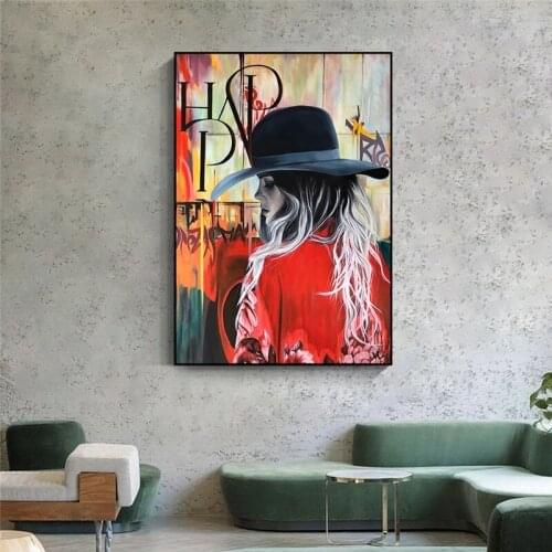 Retro Style Abstract Beautiful Girl Canvas Painting Wall Art Nordic Posters and Prints Wall Pictures for Living Room Decoration