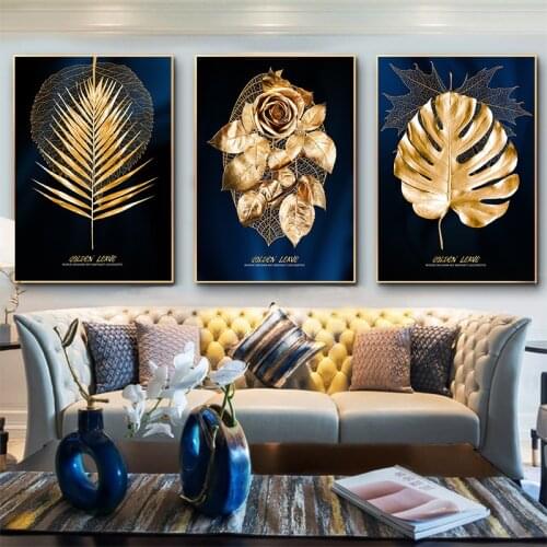 Abstract Golden Plant Leaves Picture Wall Poster Modern Style Canvas Print Painting Art Aisle Living Room Unique Decoration