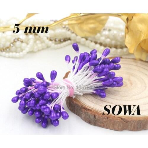 Free Shipping 450pcs/Lot 5MM Purple Color Double Heads Pearl Flower Stamen For Wedding Decoration and DIY pistil stamen