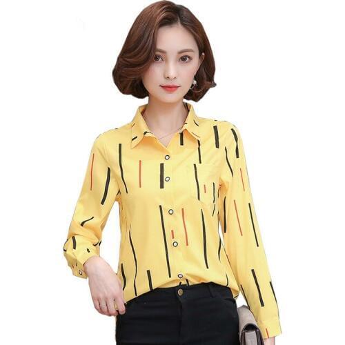 New 2019 Spring Summer Women Blouses Fashion Striped Print Shirt Chiffon Ladies Office Work Wear Shirts Blusas Tops 1392