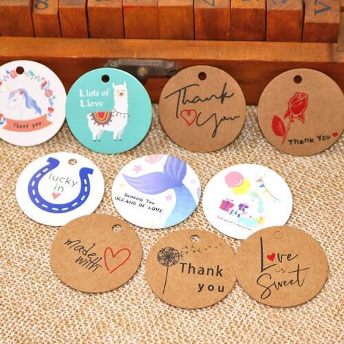 ICraft 100ps Thank You Kraft Gift Tag Unicorn Llama Mermaid Rose Design Wedding Party Decorative Paper Hang Card Packaging Label
