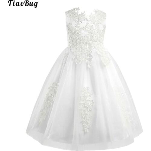TiaoBug Kids Girls Sleeveless Water-Soluble Lace Flower Girl Dress Princess Pageant Wedding Bridesmaid Birthday Party Dress