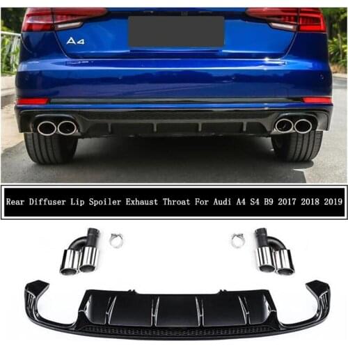 For Audi A4 S4 B9 2017 2018 2019 Rear Bumper Diffuser Lip Spoiler Exhaust Throat High Quality ABS Bright Black Auto Accessories