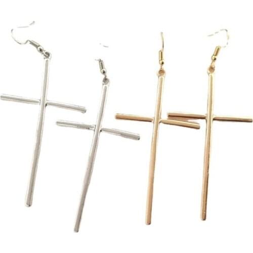Ethnic Big Cross Long Earrings For Women Gold Color Drop Punk Cross Earring