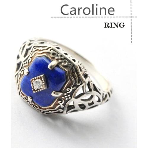 Vampire Diaries Caroline 925 Sterling Silver Ring Purely Handmade Lapis Lazuli Women Rings Jewelry Birthday Gifts
