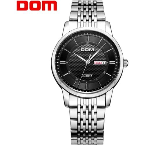 DOM Mens Leisure Business Watches Series Double Calendar Waterproof Quartz Watch Stainless Steel Wristwatch Strap
