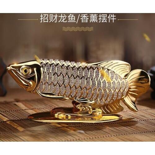HOME OFFICE company SHOP CAR TOP Good Efficacious Talisman Money Drawing Diamonds Arowana Golden Fish FENG SHUI brass statue
