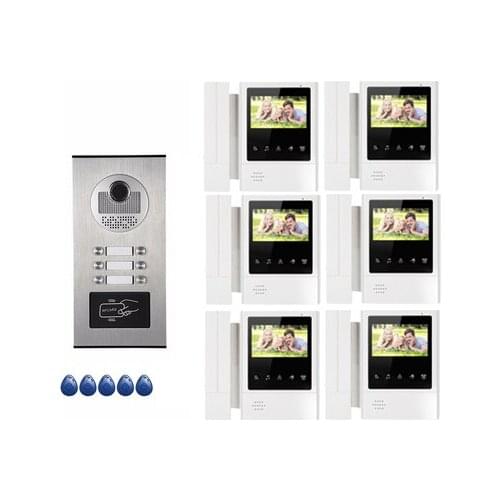 XINSILU Home Security Intercom System Doorphone For 6-apartments in 1 Floor 4.3"Video Door Phone Monitors ID card Unlock