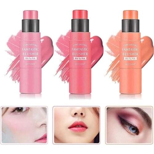 Double-headed Blush Stick with Brush Waterproof Long-lasting Moisturizing Stereo Blush Pen Natural Face Brightening Rouge Stick
