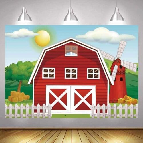 Red Farm Photo Backdrop Newborn Happy Birthday Party Cartoon Animal Bar Children Baby Shower Photography Backgrounds Banner