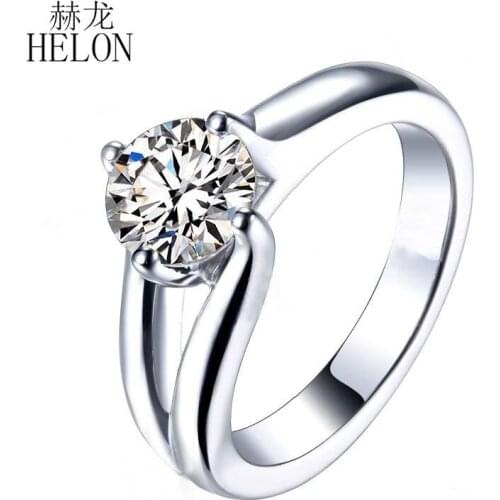 HELON 925 Sterling Silver Round 1.25ct Lab Grown Moissanite Diamond Ring Round 6.5mm Moissanite Engagement Wedding Ring Women
