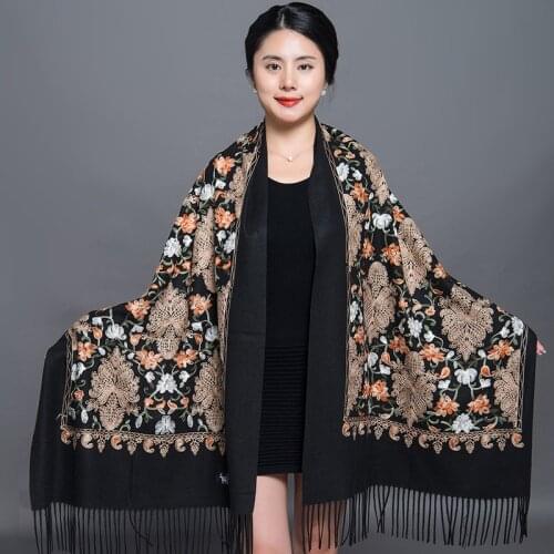 Cashmere-like Women Scarf Winter Warm Embroidery Shawls And Wraps Wool Pashmina Long Female Foulard Thicken Blanket Luxury Brand