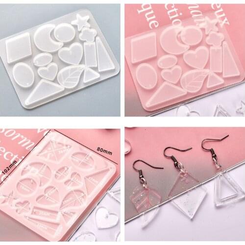 14 grid Crystal Epoxy Molds Pendant Diy Jewelry Mirror Resin Round Heart Drop Silicone Silicone Earrings Pendant Geometry Mold