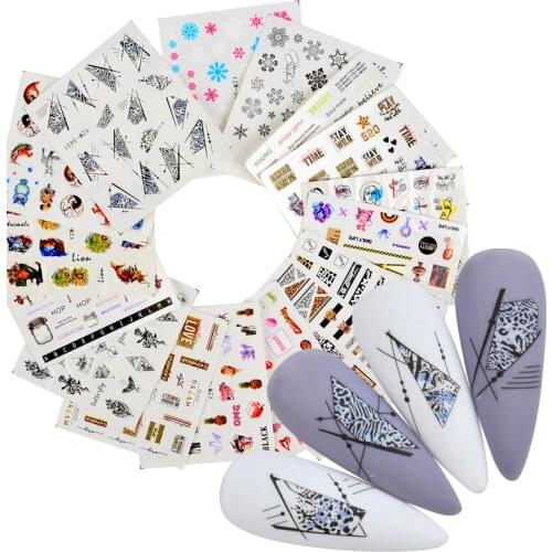 Leopard Designs Nail Stickers Snowflake Floral Geometric Nail Art Water Transfer Decals Sliders Flower Leaf Manicure Decoration