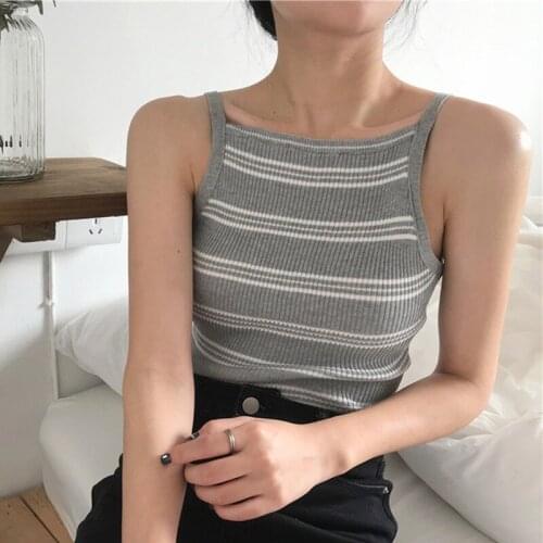 Summer Knitted Camis Tops Slim Striped Tank Top Off Shoulder Women Sexy Halter Tops