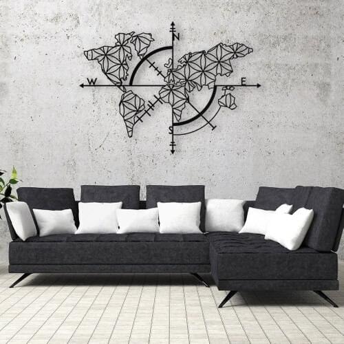 Metal World Map Wall Art, 2 Pieces Geometric World Map, Metal Wall Decor Metal Sign, home Office Decoration