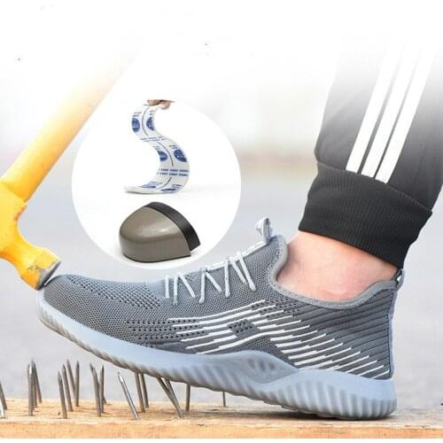 Mens Outdoor Breathable Mesh Steel Toe Anti Smashing Safety Shoes Mens Light Puncture Proof Comfortable Work Shoes Safety Boot