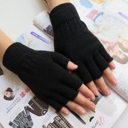 2017 New 1 Pair Men Women Fingerless Winter Warmer Mittens Black Stretch Knitted Gloves