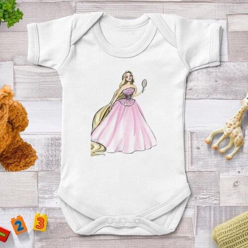 2021 Fashion New Disney Princess Printed Baby Rompers Newborn Summer White Jumpsuit Rapunzel Cute Lovely Baby Girl Bodysuit