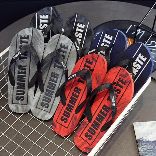 New Mens Flip Flop Beach Slippers Summer Non-slip Comfortable Mens Shoes Letter Printing Outdoor Casual Men"s Slippers