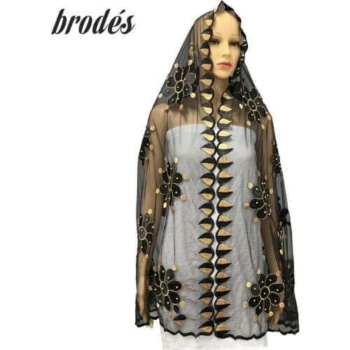 New african scarfs muslim embroidery women Net Small Scarf with Beads small size tulle material soft scarf for shawls