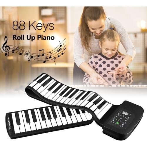 Portable 88 Keys Piano Electronic piano Silicone Flexible Roll Up Piano Foldable Keyboard Hand-rolling Piano with Sustain Pedals