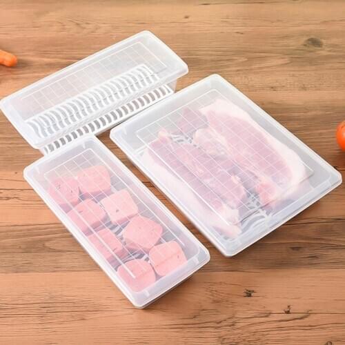 Plastic Food Drain Storage Container Kitchen Fridge Rectangle Drain Organizer Box for Keeping Fruit Meat Fish Vegetable Fresh
