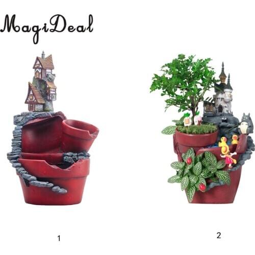 MagiDeal Resin Home Castle Shape Flower Pot Succulent Plant Planter DIY Dollhouse Fairy Garden Decoration Supply