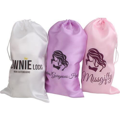 Luxury beautiful Women hair extension bundles satin bags for human virgin hair storage,18cm by 30cm