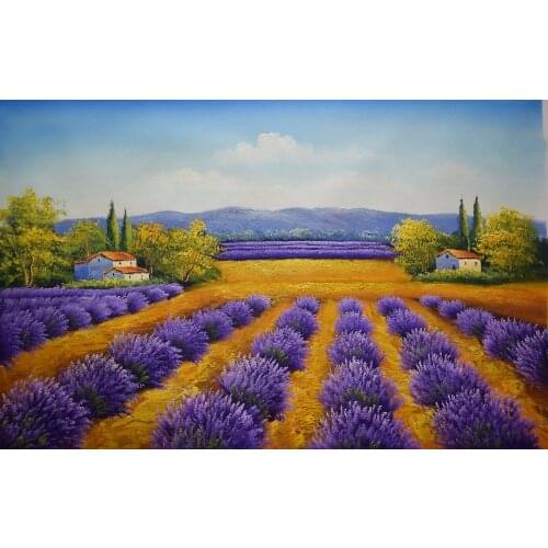 Hand Painted Flower Oil Canvas Painting Beautiful Oil Painting Flower Lavender Field Scenery Wall Art Picture for Home Decor