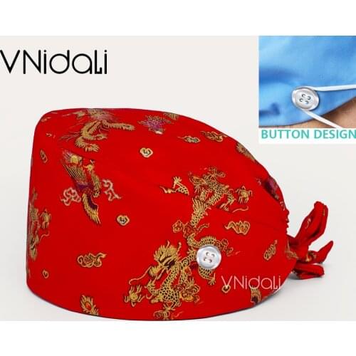 Scrub cap with button Cartoon Printing Dentist Working Cap Beauty Salon Scrubs Cap Nurse Hat Pet Shop scrub hats for women