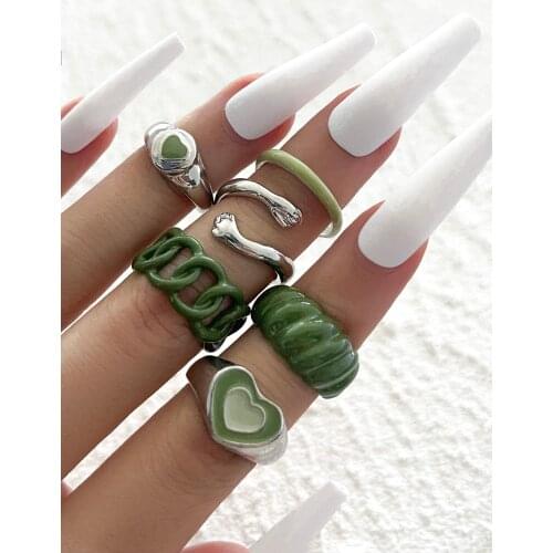 Stillgirl 6Pcs Punk Silver Color Snake Rings for Women Kpop Green Stranger Things Couple Aesthetic Y2k 2021 Trend Jewelry Anilos