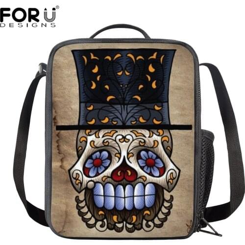FORUDESIGNS Thermal Insulated Lunch Bag For Women Men Boys Girls 3D Skull Insulation Lunch Box Picnic Food Cooler Lunchbox Bolsa