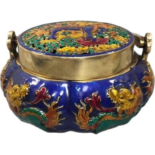 Tibet Nepal Old Cloisonne Copper Bead Enamel Painted Incense Burner