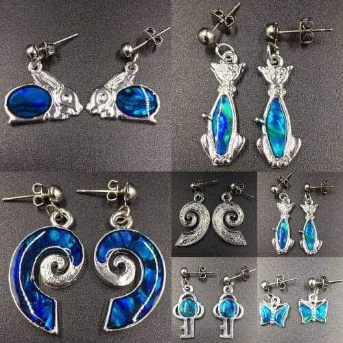 Abalone Shell Snail Key Rabbit Butterfly Cat Beads Stud Earrings WB685