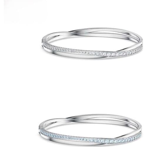 High-quality SWA, 2021 Fashion Jewelry Simple Charm Curve Staggered Blue Crystal Bracelet Female Spiral Twisted Bracelet