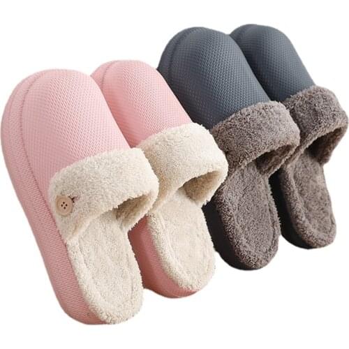 Women and Men Slippers New Waterproof Cotton Slippers Winter Warmth and Non-slip Home Couples Home Wear Removable Slippers